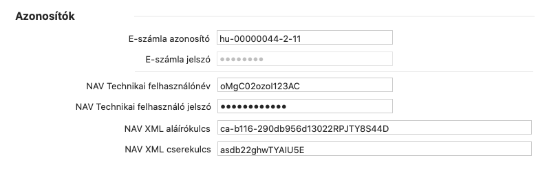 macOS - Számlázó program beállítások azonosítók
