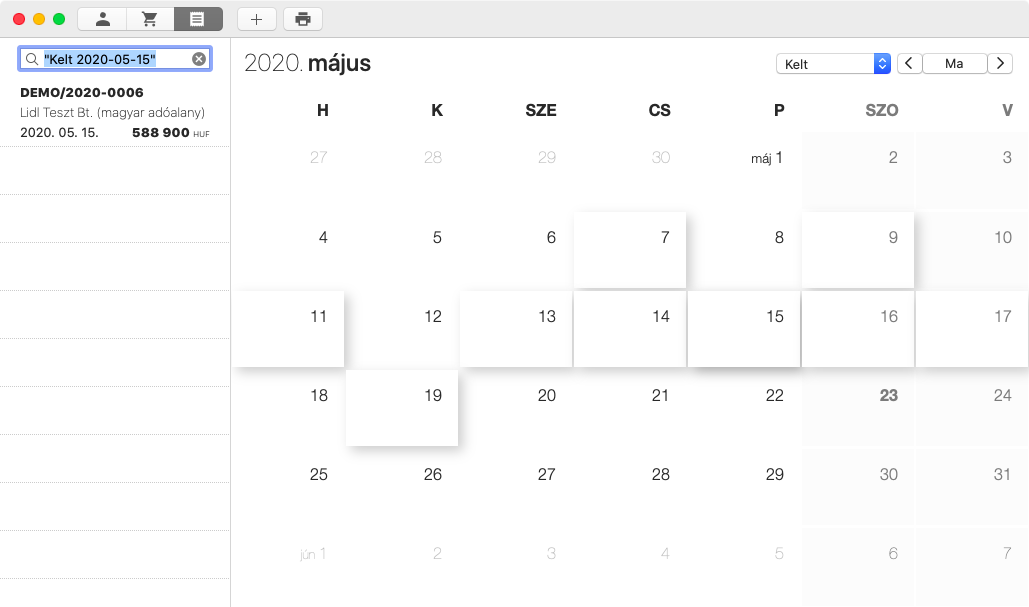 macOS - Számlázó program naptár